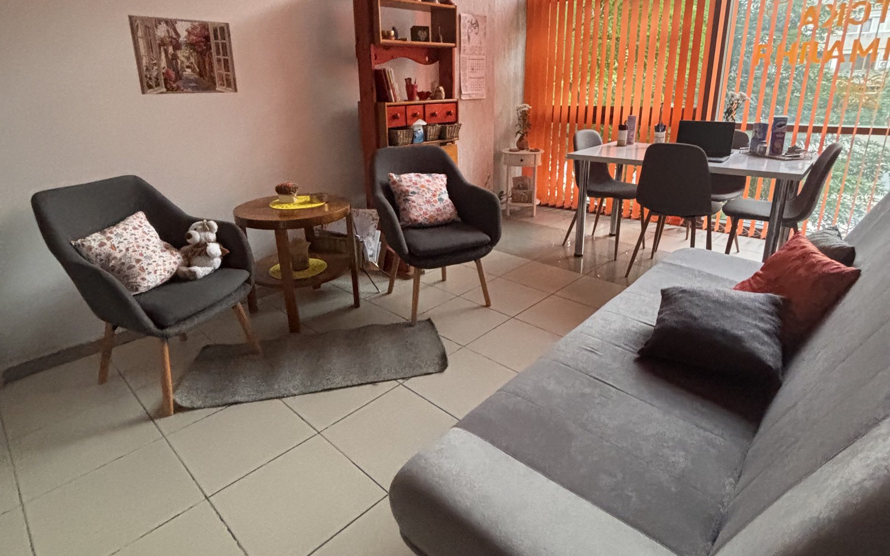 The consulting room with sofa and armchairs